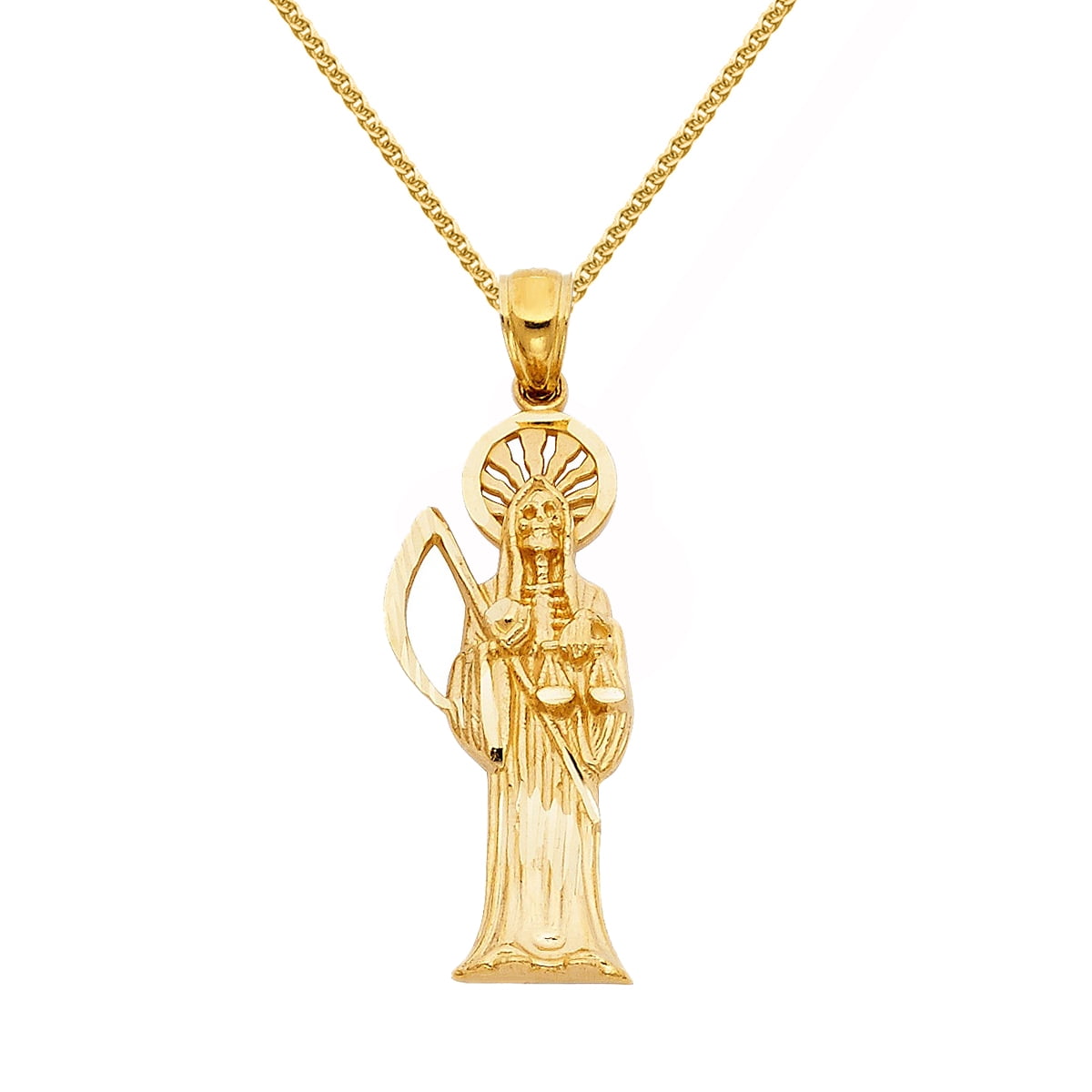 Santa Muerte Fine 14k White Gold Charm Necklace 