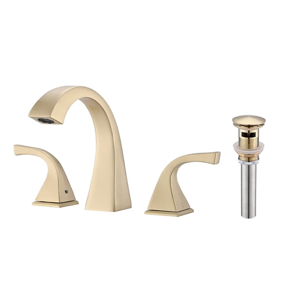 JERFIT 8 inch Widespread Bathroom Faucet with Drain, Brushed Gold 2-Handle Vintage Sink Faucet, Anti-Corrosion Brass Construction