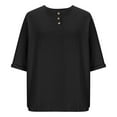 thumbnail image 5 of HOMBOM Womens Tops Summer Rolled Sleeve Short Sleeve Cotton Linen Crewneck Black Solid T Shirts for Ladies, 5 of 5