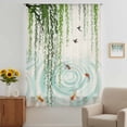 thumbnail image 3 of Spring Green Leaves Sheer Curtains 45 Inches Long, Japanese Koi Fish Birds Vintage Light Filering Curtains, Breathable Simi Curtain Privacy Drapes for Kitchen Bathroom Small Window Treatment, 3 of 9