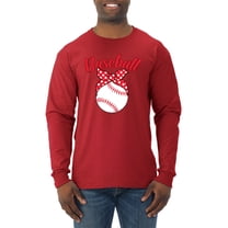 Wild Bobby, Cute Baseball Mom Ribbon Gift, Mother's Day, Men Long Sleeve Shirt, Red, X-Large