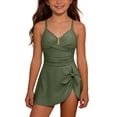 thumbnail image 5 of yoeyez Teen Girls Swimsuits Criss Cross One Piece Bathing Suits Push Up Tummy Control Swimwear Front U-Wire Tie Knot 2026 Swim Dress, 5 of 7