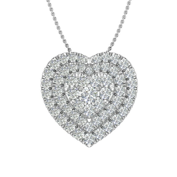 1/2 Carat Diamond Heart Pendant Necklace in 14k White Gold (Silver Chain Included) (I1-I2 Clarity)