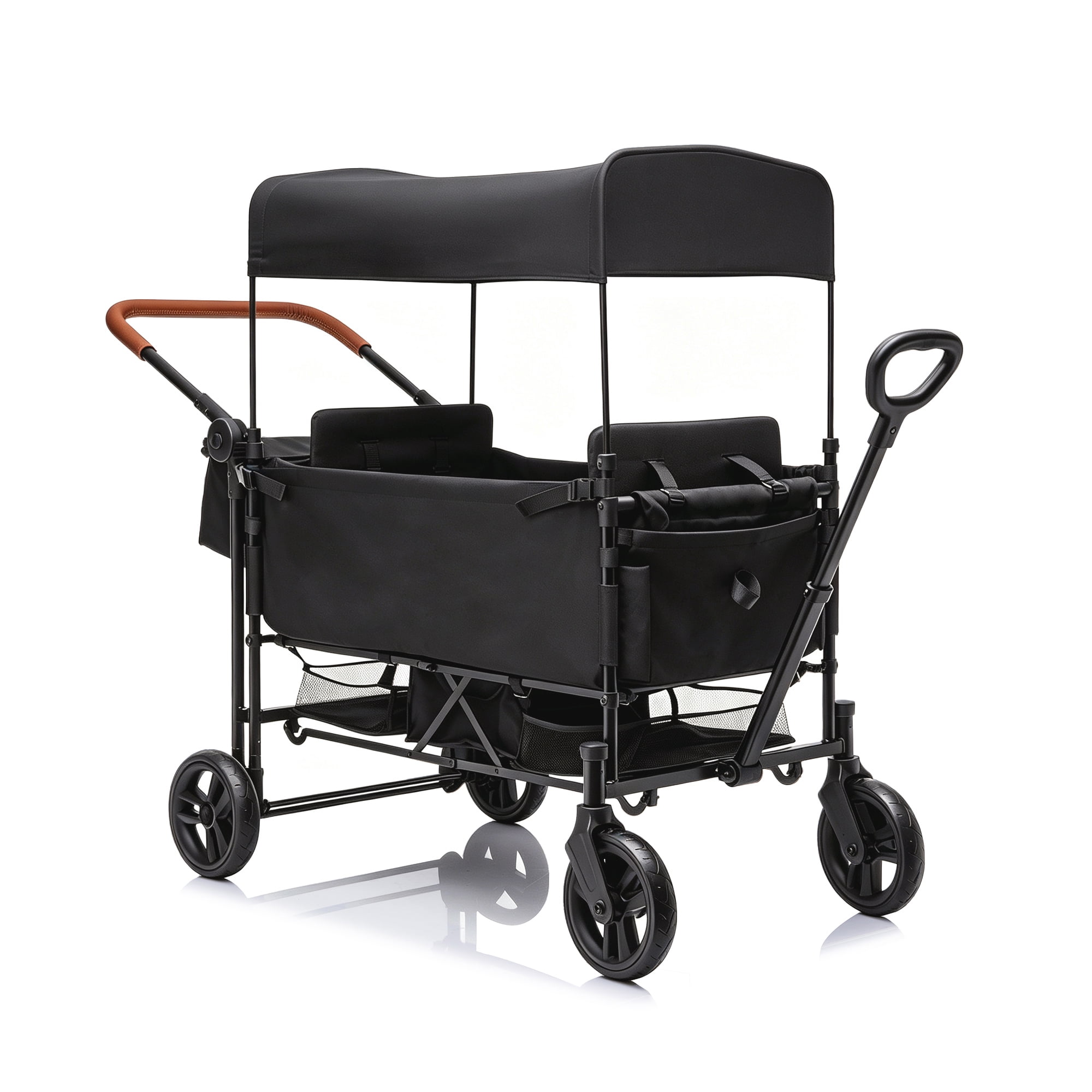 Wagon Stroller for 2 Kids, Adjustable Height Push/Pull Handle, 97L Large Capacity Detachable and Movable Canopy, 8" All-Terrain PU Wheels, Foldable Lightweight Frame