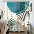 thumbnail image 4 of Mid Century Green Boho Shower Curtain, Abstract Modern Shower Curtains for Bathroom, Plant Botanical Leaf Arch Sun Fabric Liner Waterproof Polyester 12 Pack Hooks 60Wx72L Inches, 4 of 8