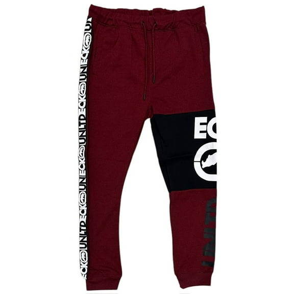 Ecko Unltd Men's Colorblock Puff Print Red Marled Fleece Jogger Sweatpants (Medium, Red Marled)