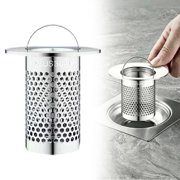 304 Stainless Steel Short Small Drain Strainer with Handle, Anti-Clog Filter, Reusable Rust-Resistant Mesh, for Bathroom Shower, Bathtub & Kitchen Sink (1 PC)