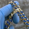 thumbnail image 5 of Men's 14K Gold Plated Miami Cuban Necklace Blue Enamel Hip Hop Chain 24" inch x 10.5 MM Thick, 5 of 12
