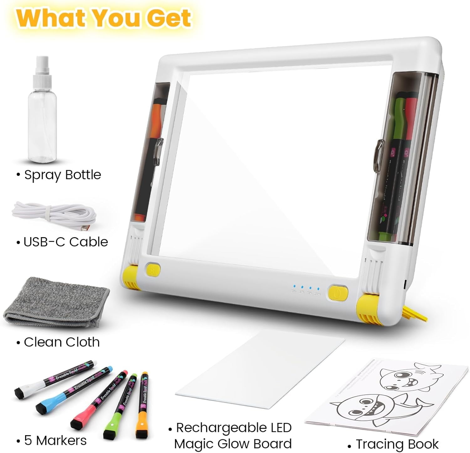 UKEXE 15 Inch Rechargeable LED Drawing Board - 9 Neon Light Modes, Portable Glow Art Tablet with Tracing Sheets, Creative Gift for Kids & Teens (White)
