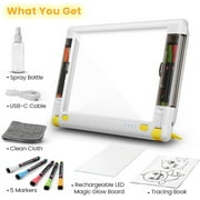 UKEXE Rechargeable LED Drawing Board Toy for Kids - 15-Inch Glow Art Tablet with 9 Neon Modes, Tracing Sheets, Gifts for 4-12 Year Old Boys Girls (White)