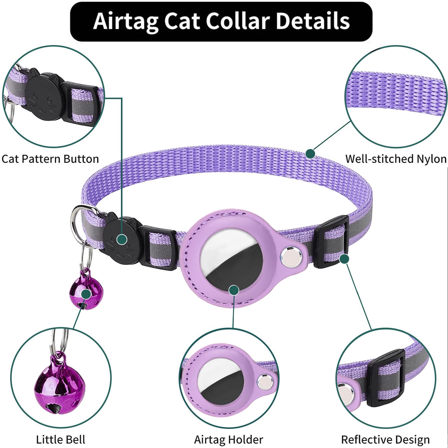 Airtag Katzenhalsband Mit QR-Code-Namensschild – Breakaway-Sicherheit, Reflektierend, Verstellbar (19-32 Cm)