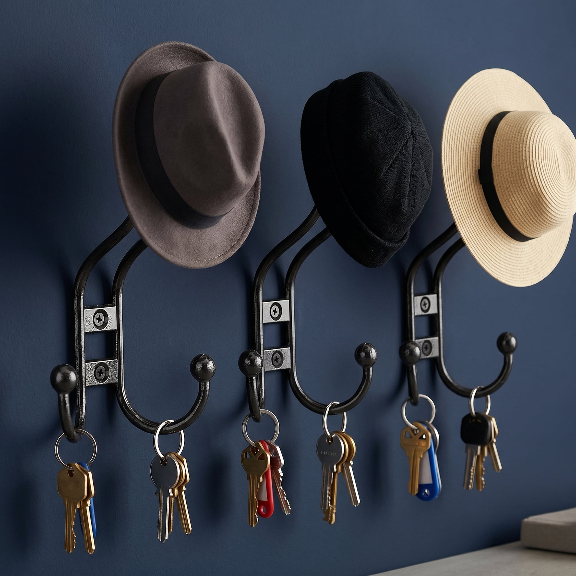 Unique Bargains 8Pcs Utility Metal Durable Multi-Purpose Wall Hooks Black 5.3x2.8inch