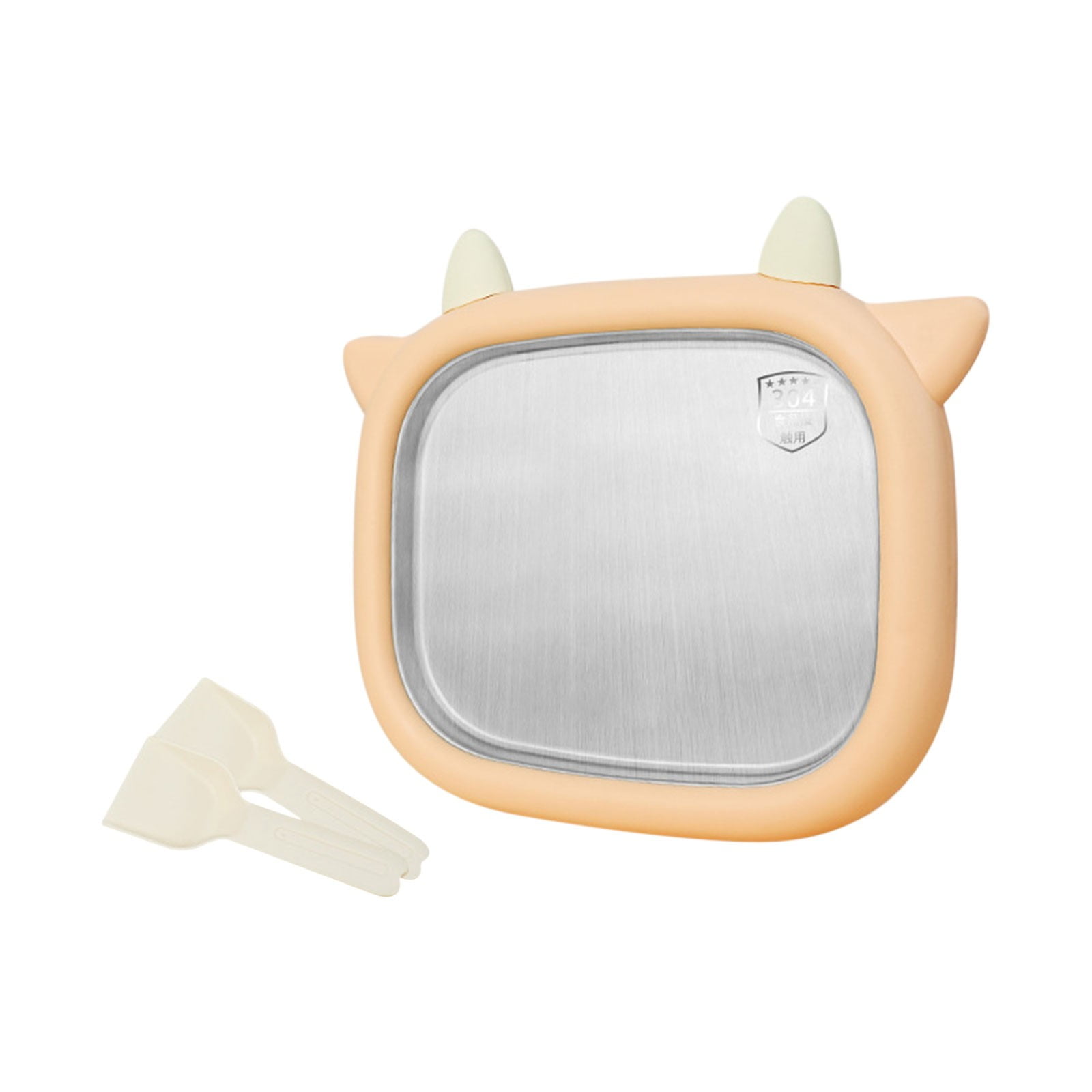 1Pack Cute Cow-Shaped Instant Ice Cream Roll Maker, Peach 10.24x8.86in Food-Grade Stainless Steel Tray with Scrapers, No-Electric Homemade Frozen Treat Maker