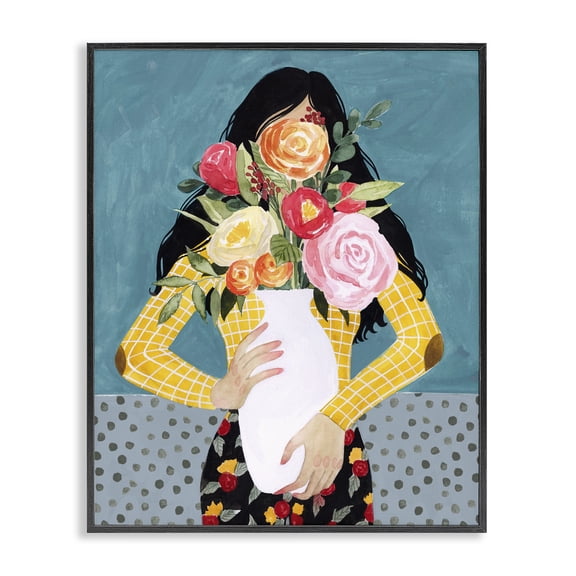 Stupell Industries Eclectic Designer Flower Vase Fashion Blue Modern Black Framed Giclee Art, 11 x 14, by Grace Popp