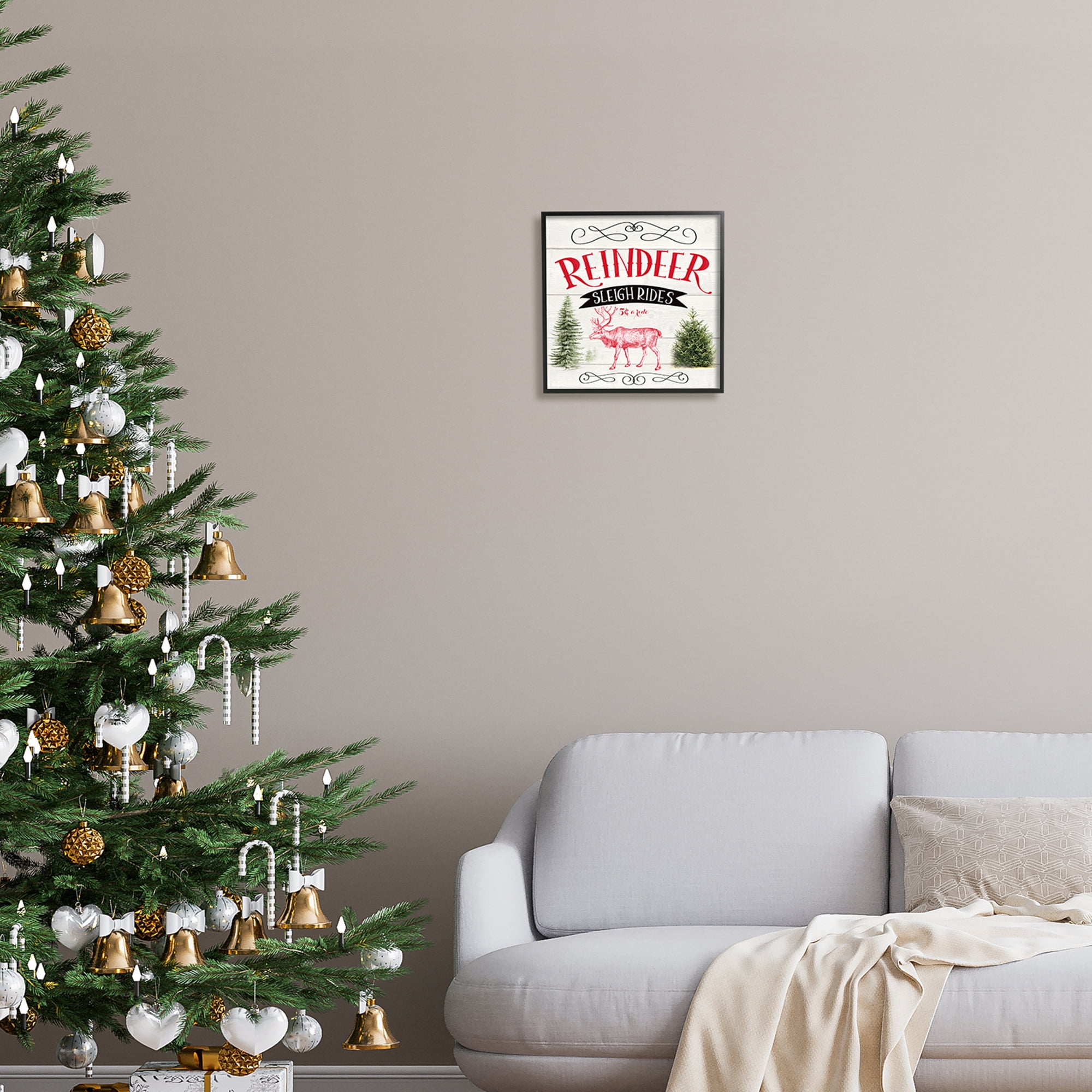 Stupell Industries Sleigh Rides Phrase Holiday Painting Black Framed Art Print Wall Art, 12 x 12