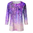 thumbnail image 4 of ICHUANYI Clearance Women's Casual 3/4 Sleeve Printed Round Neck Buttoned Basic Tunic Tops T-shirts Blouses(Purple, M) ICHUANYI WER2023081404728, 4 of 5
