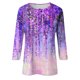 thumbnail image 4 of ICHUANYI Clearance Women's Casual 3/4 Sleeve Printed Round Neck Buttoned Basic Tunic Tops T-shirts Blouses(Purple, S) ICHUANYI WER2023081404729, 4 of 5