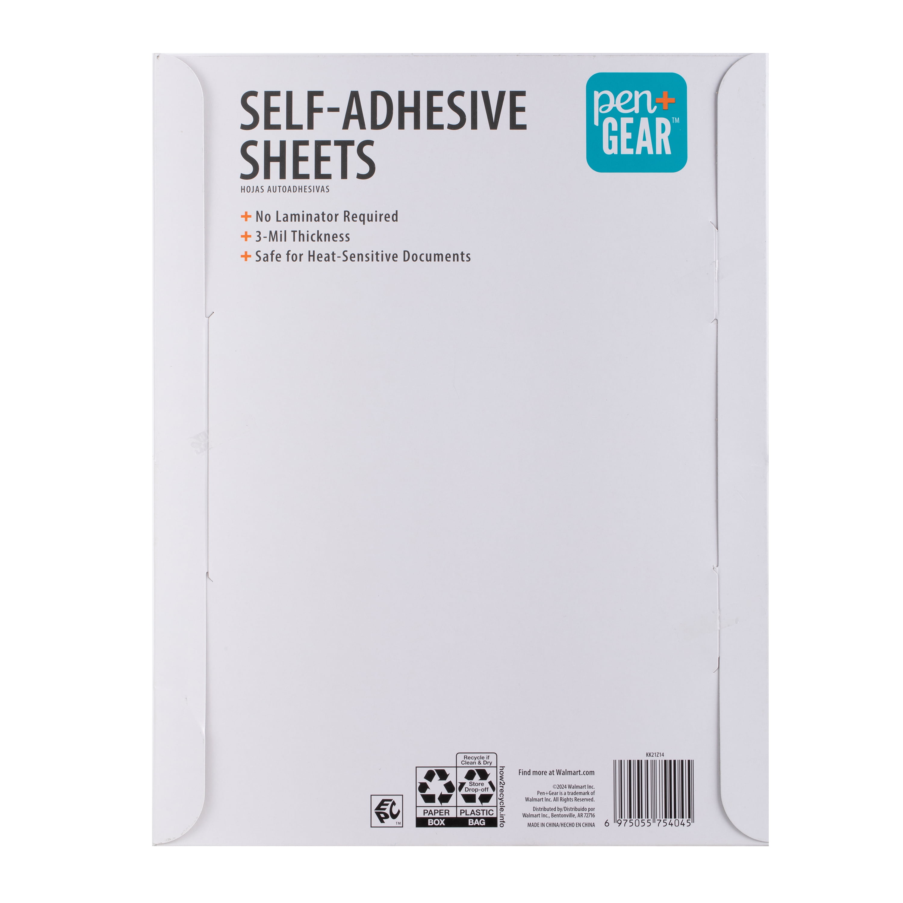 Pen+Gear Self-Adhesive Laminating Sheets, Clear, 9.25 x 12 in, 3 Mil Thickness, 20 Count