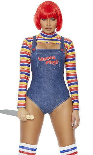 Sexy Forplay Wanna Play? Bodysuit Chucky Doll Costume 5pc 550303 - Walmart.com