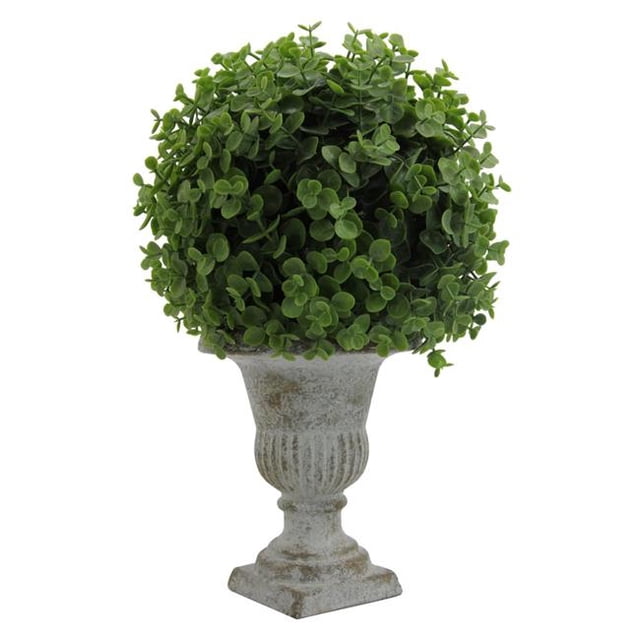 13 in. Tall Artificial Desktop Potted Eucalyptus Ball with Ceramic Pot, Green