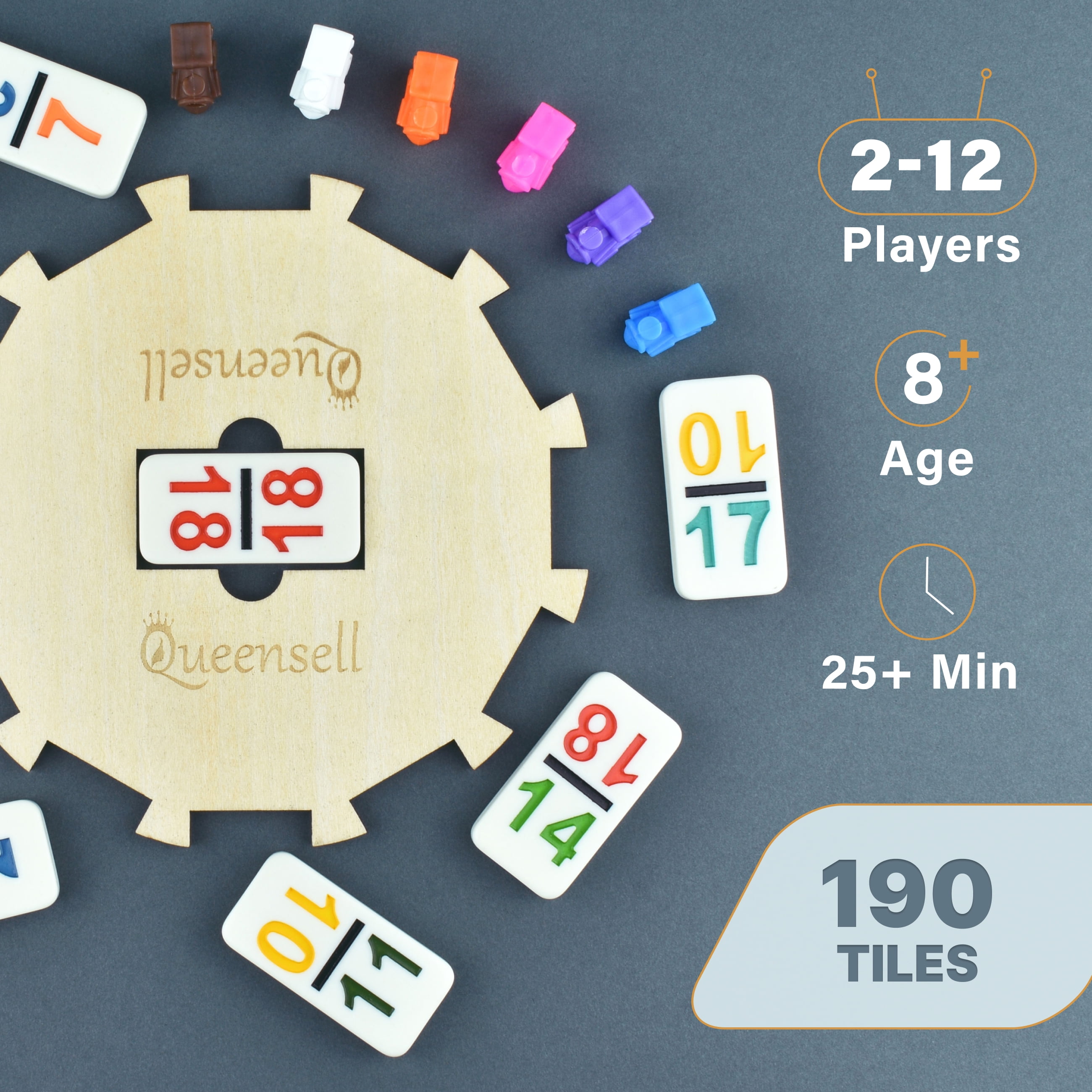 Mexican Train Dominoes Set with Numbers - Double 18 Dominos Set for Adults and Kids - Mexican Dominoes Train Game Night Games for Adults with Wooden Hub and Aluminum Case