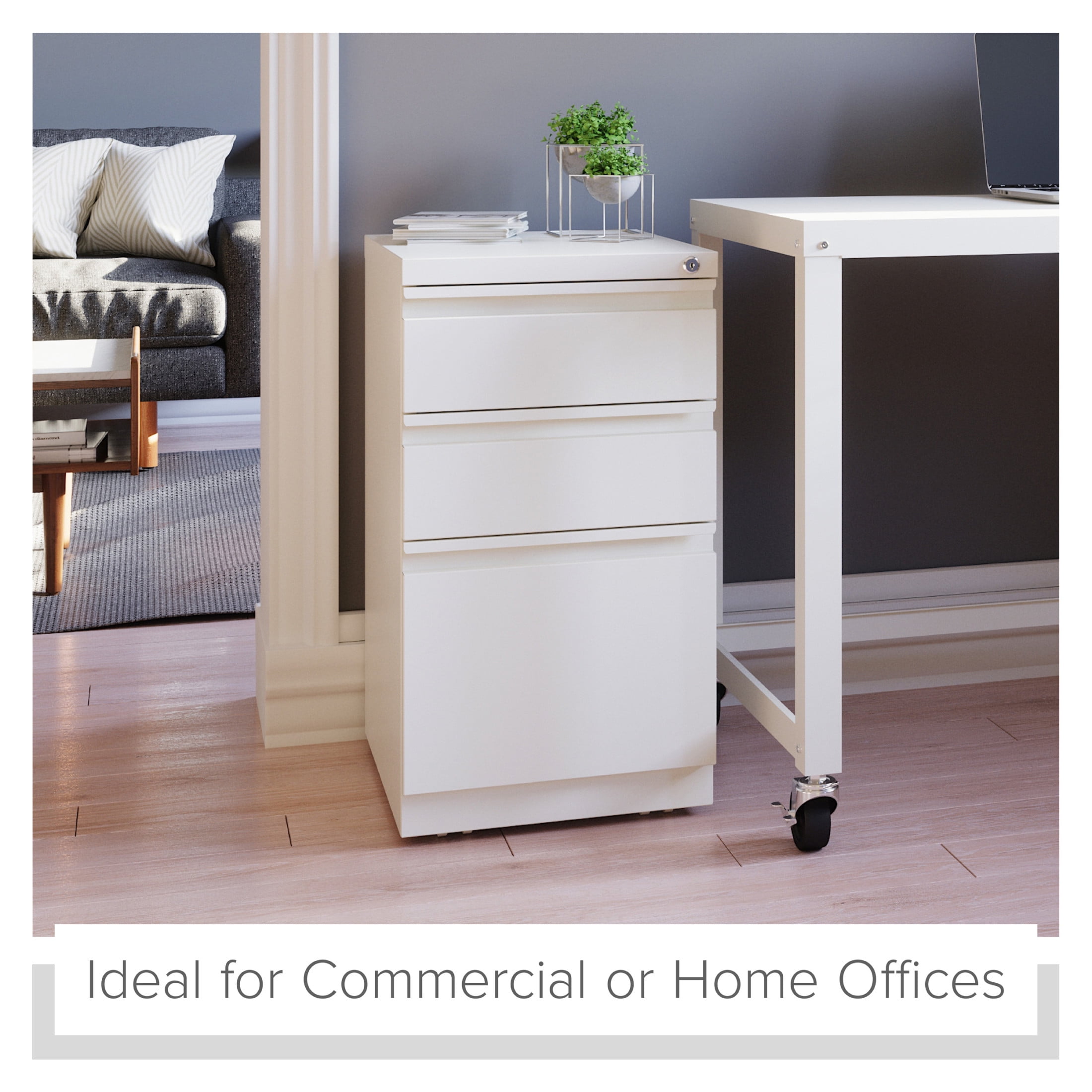 Hirsh Pro 20" Deep Mobile Pedestal File Cabinet 3 Drawer Box-Box-File, Letter Width, White