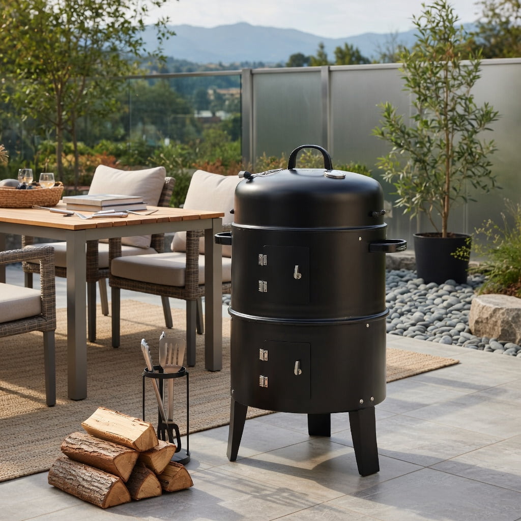 Resenkos Outdoor Patio Barbecue Cooker, Outdoor Grills,3-in-1 Charcoal BBQ Grill Cambo with Built-in Thermometer