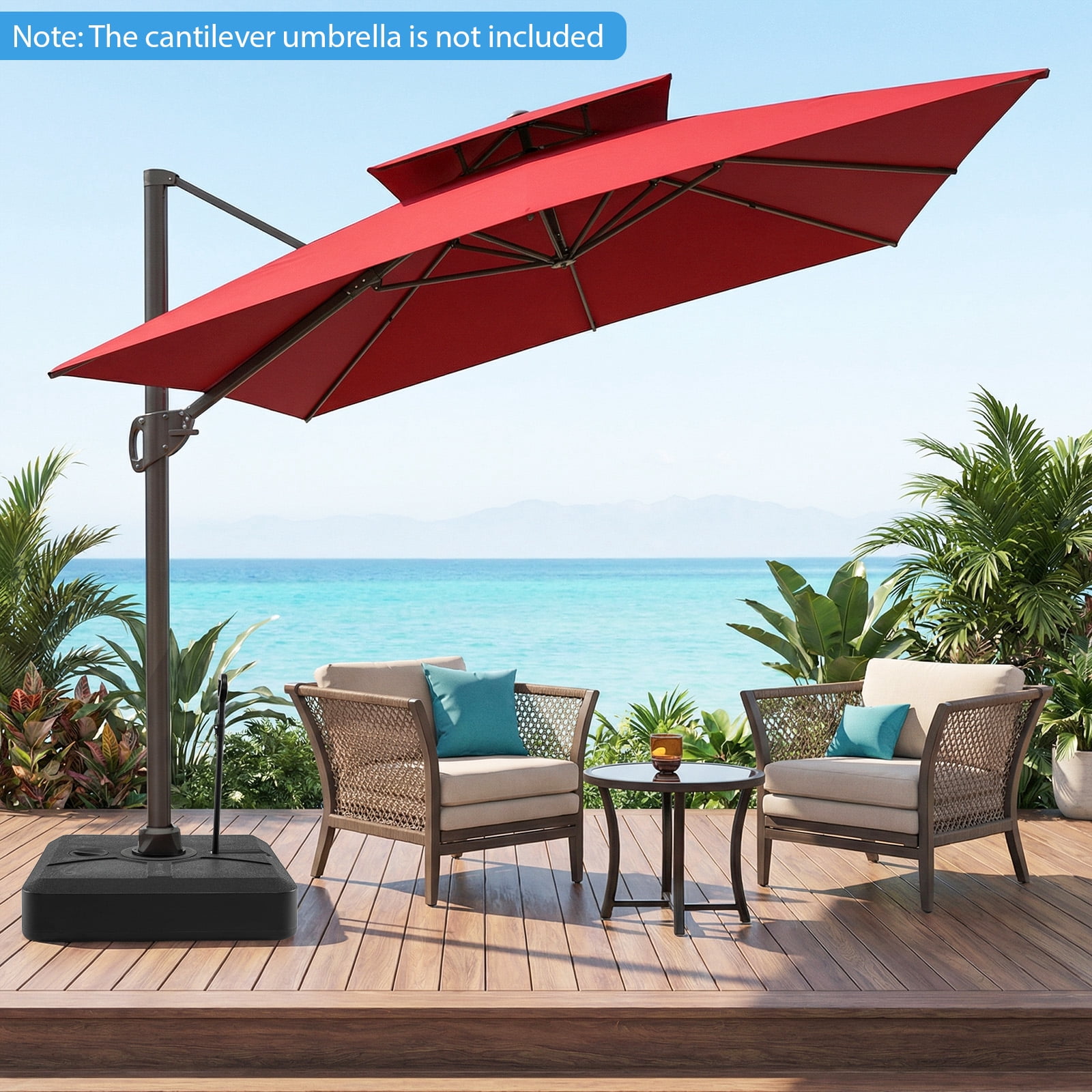 Costway Cantilever Umbrella Base with Wheels, Retractable Pull Rod, 360° Rotation for Pool