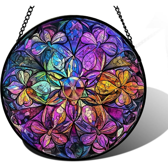 Stained Glass Window Hanging, Purple Abstract Boho Pattern Suncatcher for Doors Home Sun Catchers Decoration and Christmas, Mother's Day Birthday Gifts for Women, Men, and Mom