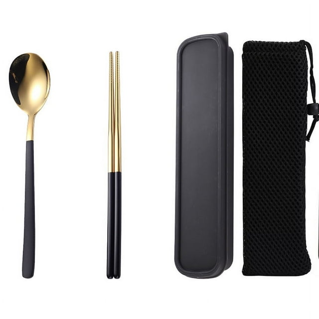 Zhuge 4Piece Silverware Flatware Cutlery Set, Stainless Steel Utensils, Mirror Polished, Dishwasher Safe,Gold Black