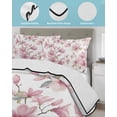 thumbnail image 4 of Quilts Twin-XL Size Bedding Set, Pink Flowers Lightweight Quilted Comforter, Spring Watercolor Botanical Floral Leaf Plant Soft Bedspread Coverlet with Pillow Covers for All Season, 68" x 98", 4 of 7