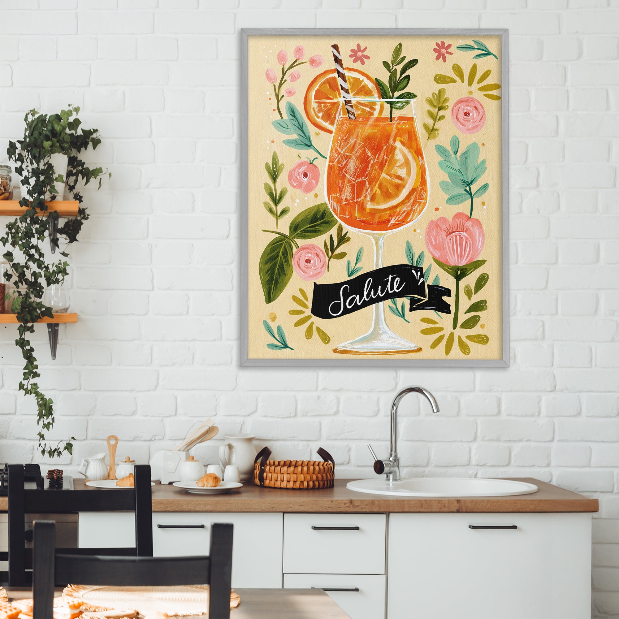 Stupell Industries Salute Citrus Cocktail Gray Framed Giclee Art, design by Yen