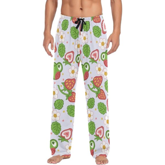 Cute Strawberry and Flowers Ghost Pajama Pants, Men's Lounge Pants Light with Drawstring and Pockets, Christmas New Year Birthday Father's Day Gifts, Medium