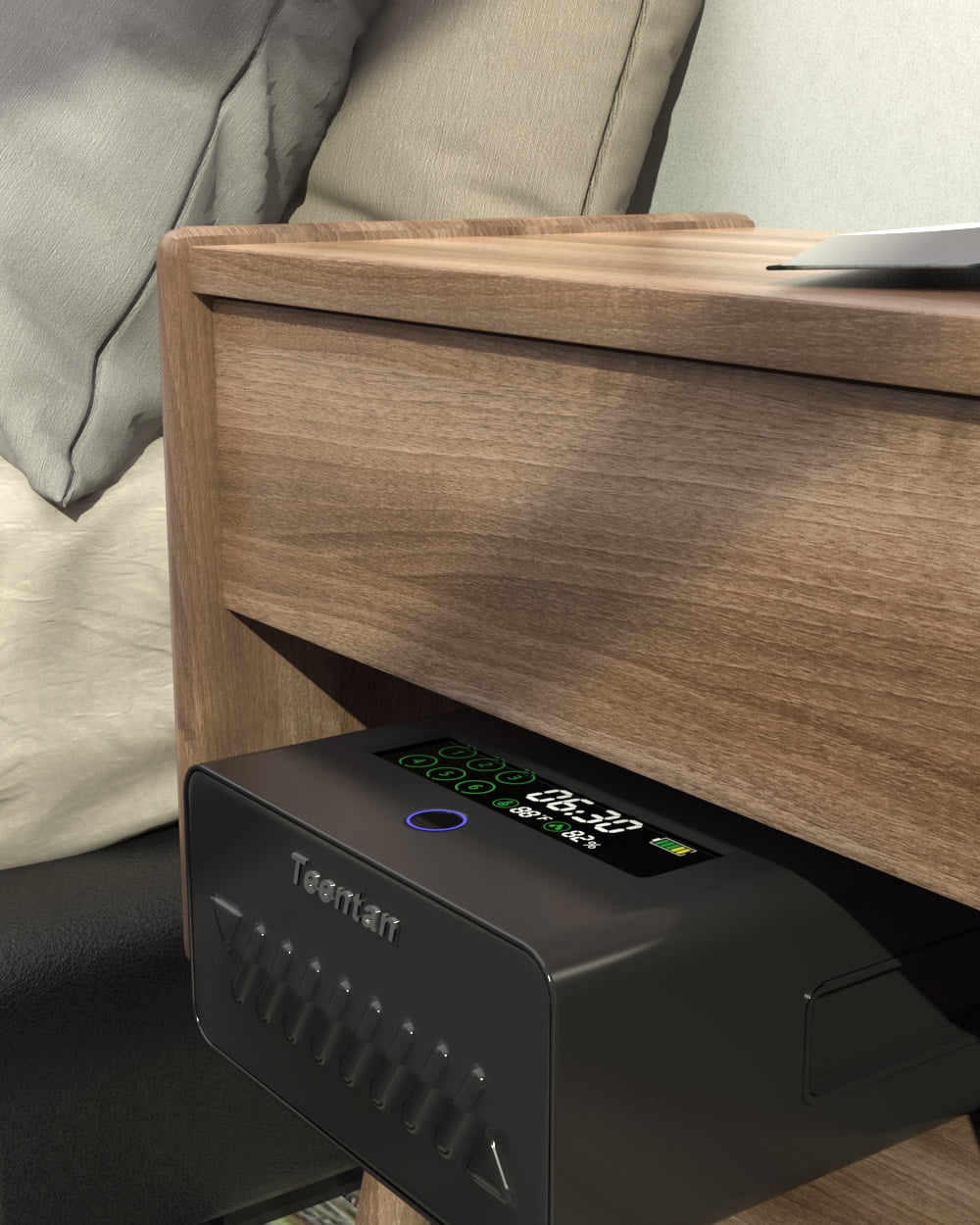 Biometric Slider Gun Safe for Nightstand - Drawer Safe for Handguns,  Fingerprint, Keypad & Key, LCD Display - Quick Access Bedside & Car Safe for 2 Guns