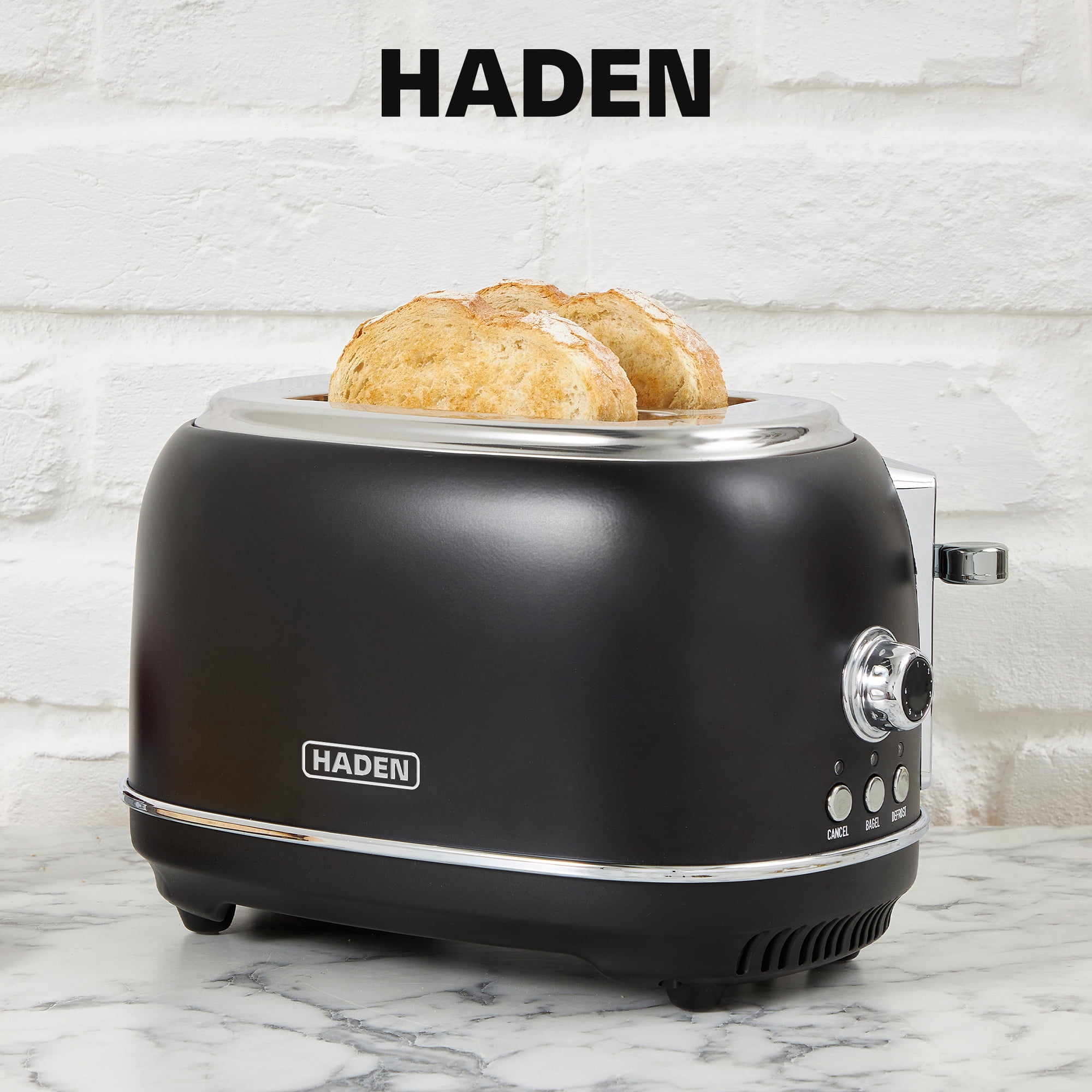 Haden Coffee Maker & Heritage 2 Slice Wide Toaster, Black & Chrome