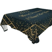 SKYSONIC 60"x120" Square Tablecloth with 2021 Merry Christmas and Happy New Year Prints, Anti-Wrinkle and Smooth Table Cloth for Kitchen/Home Party Decoration