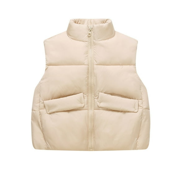 Abcomgle Girls Down Vest Lightweight Sleeveless Vest Jacket for Girls Zip Up Padded Girls Down Vest Winter Warm Quilted Kids Outerwear Vest,5-6Years,Beige