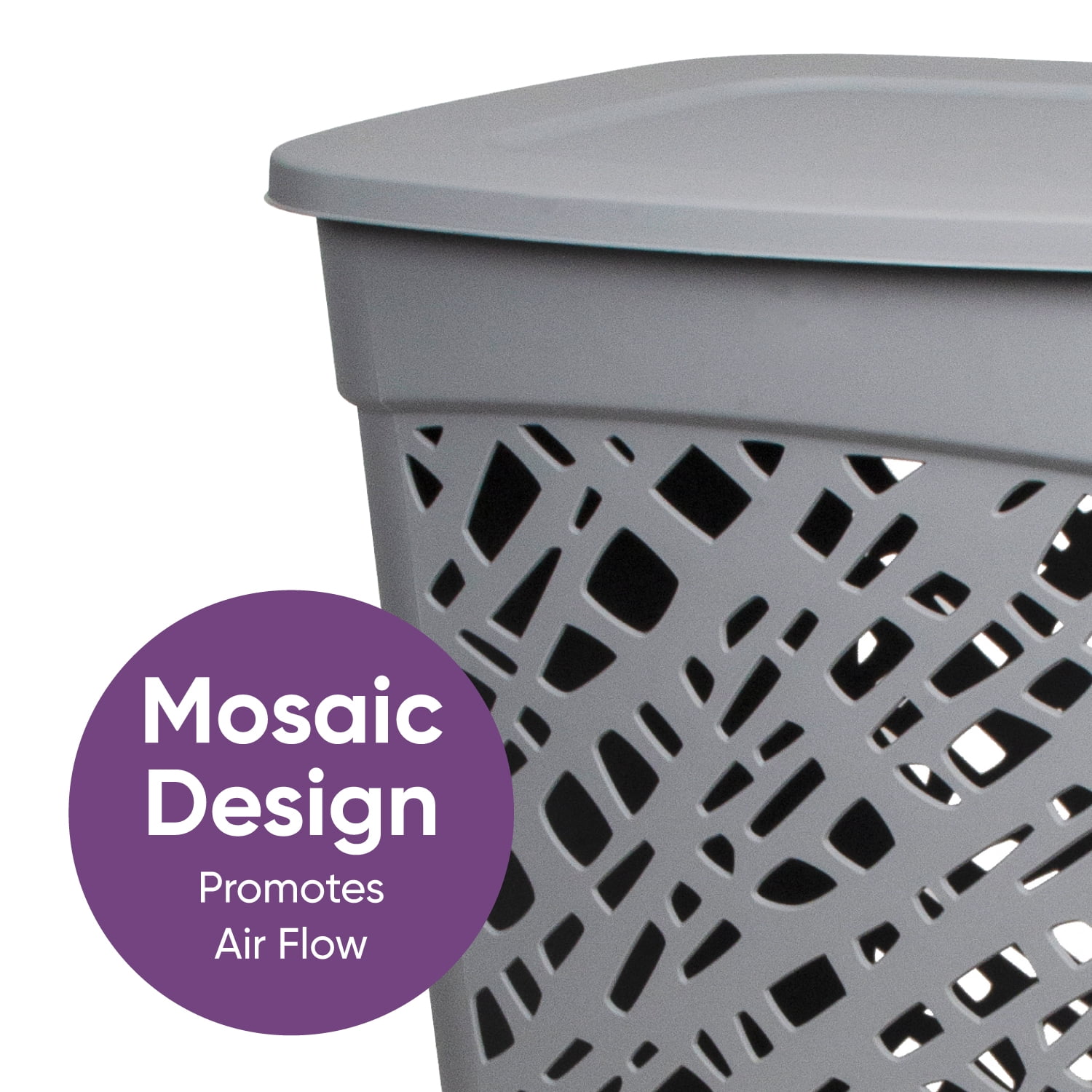 Non-Breakable Mosaic Hamper, 60L -Dark Gray, Elegant Design, Vented Laundry Basket, Made in France