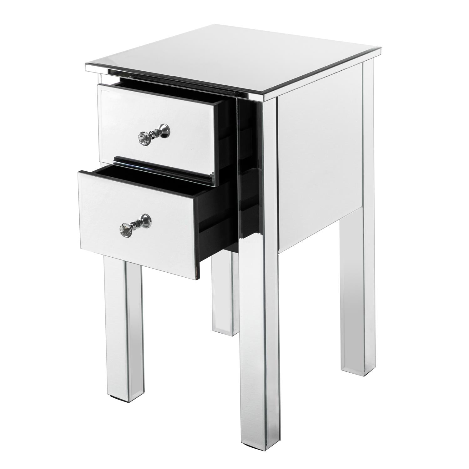 UBesGoo Mirrored Nightstand End Table,Mirrored Furniture Glass Bedside