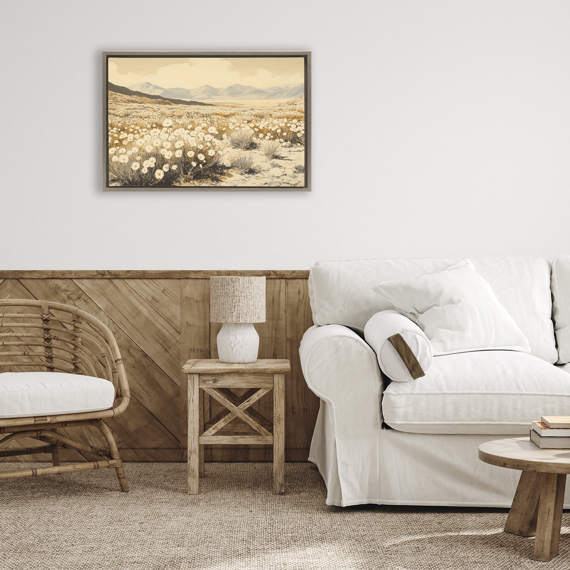 Stupell Industries Desert Wildflowers in Golden Valley Brown Framed Floater Canvas Wall Art, design by Franklyn Gregory