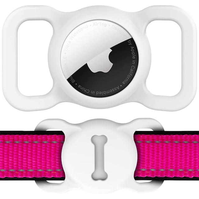 LAICAIW Air Tag Case for Apple Tag, Air Tag Apple Protective Cat Dog Collar Airtags Holder,Silicone AirTag GPS Tracking Accessories,Air Tags with Bone Pattern (White)