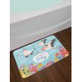 thumbnail image 2 of Party Bath Mat, Storks Flying over Town Delivering Cartoon City Announcement, Plush Bathroom Decor Mat with Non Slip Backing, 29.5" X 17.5", Multicolor, by Ambesonne, 2 of 2