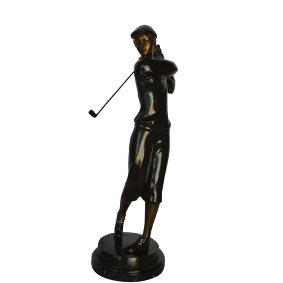Young Golfer Bronze Statue mounted on a Marble Base -  Size: 8"L x 6"W x 19"H.