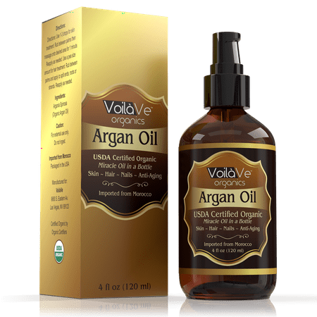 Virgin USDA Organic Moroccan Argan Oil for Hair & Skin, 4 fl. oz. USDA & ECOCERT Certified, Cold-Pressed, Unrefined 100% Pure Argan Oil for Skin, Hair & Nails, Convenient Pump
