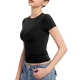thumbnail image 2 of Women'S Crew Neck Short Sleeve Tops Slim Fit T Shirts Basic Tee Crop Tops Workout Y2k Clothes Black M, 2 of 9
