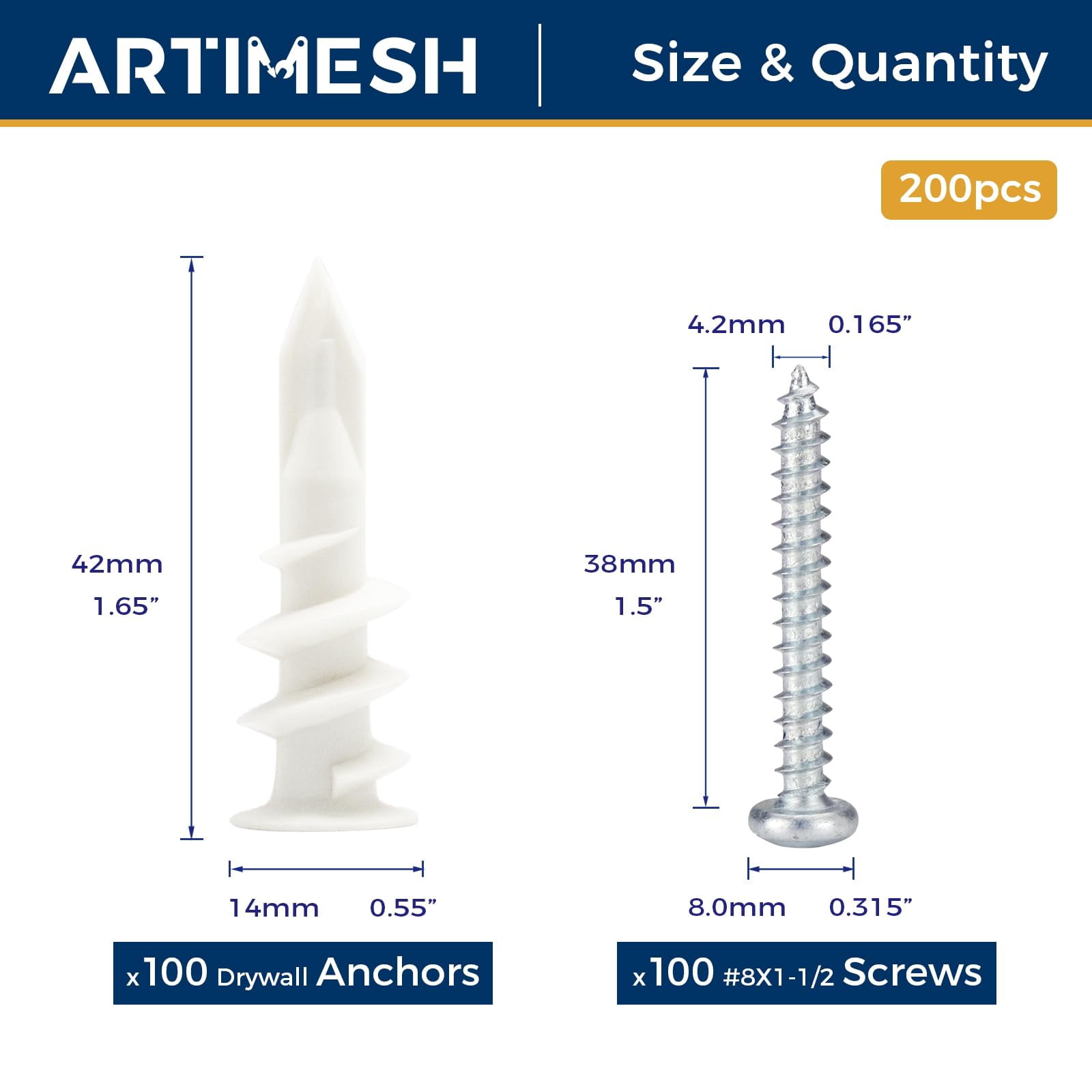 8# 70PCs Self Drilling Drywall Anchors Kit - 75LBs Heavy Duty Plastic Drywall Hangers with 35 Self-Tapping Screws - Mounting Hardware for Sheetrock Anchors