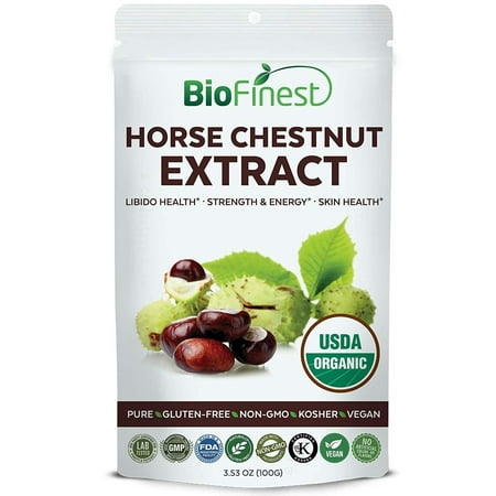 Biofinest Horse Chestnut Extract Powder 300mg (Aesculus hippocastanum) - USDA Certified Organic Pure Gluten-Free Non-GMO Kosher Vegan Friendly - Supplement for Vein Strength, Skin and Libido