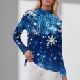 thumbnail image 4 of Women's Casual Daily Wear Mid Neck Long Sleeve Christmas Printed Top, Holiday Graphic Blouse, Comfortable Fall Winter T-Shirt,Royal Blue,M, 4 of 6