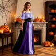 thumbnail image 4 of Renaissance Dress Women Short Sleeve Cold Shoulder Underbust Corset Dresses Vintage Victorian Goth Halloween Maxi Dress, 4 of 7