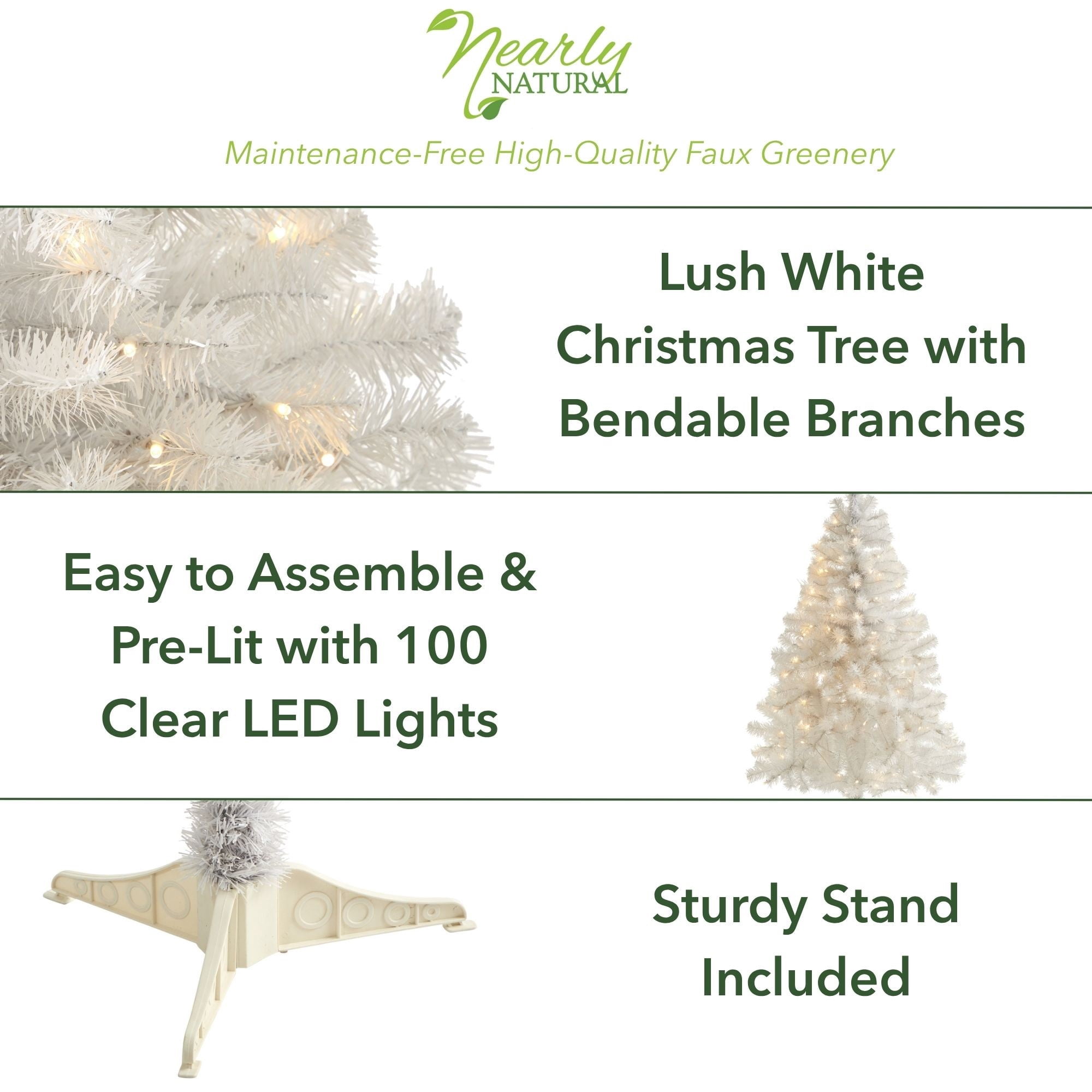 Nearly Natural 4' White Artificial Christmas Tree Prelit 100 Clear LED Lights